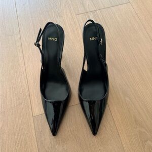Mango Glossy Black Slingback Heels